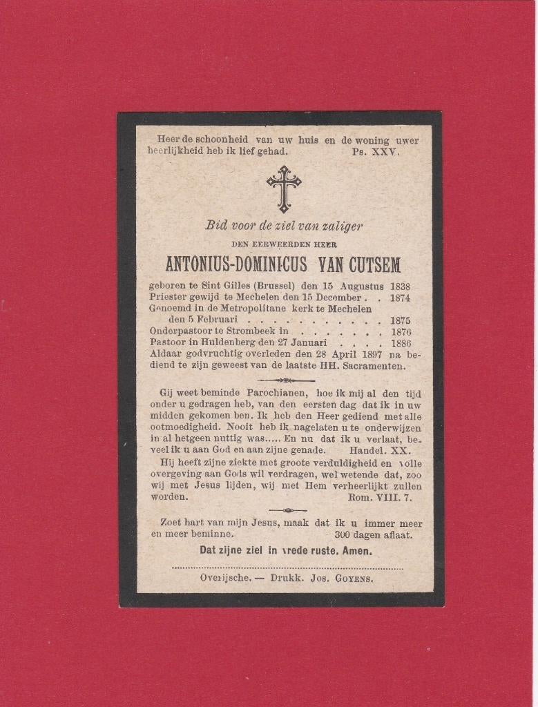 DP Priester Antonius Dominicus Van Cutsem, Verzenden, Bidprentje