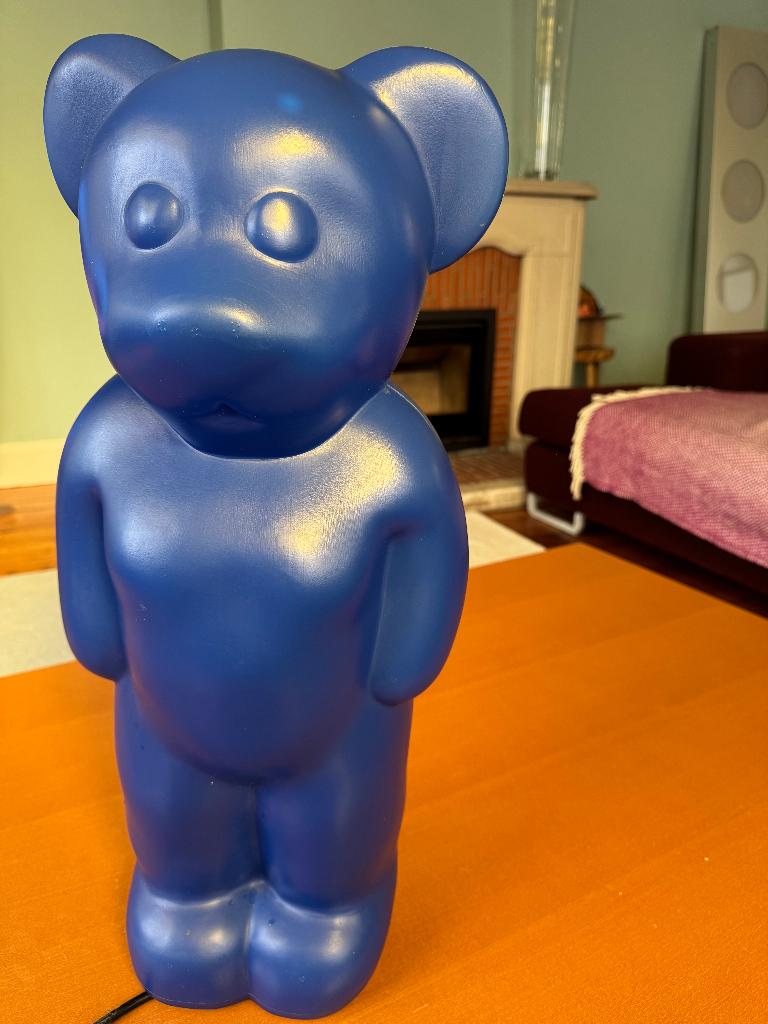Lumibär Elmar Flötotto beer 60 cm BLAUW Vintage 90s”, Huis en Inrichting, Lampen | Tafellampen, Zo goed als nieuw, 50 tot 75 cm