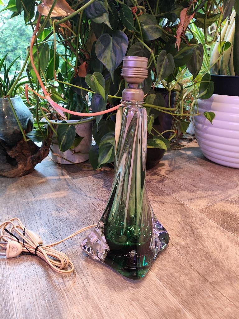 Val Saint Lambert Kristallen Lampvoet – Smaragdgroen 32cm, Ophalen of Verzenden