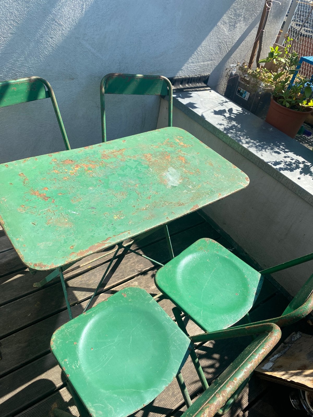 Ensemble de 4 chaises pliantes vintage en métal avec table, Salons de jardin, Utilisé, Autres matériaux, Enlèvement