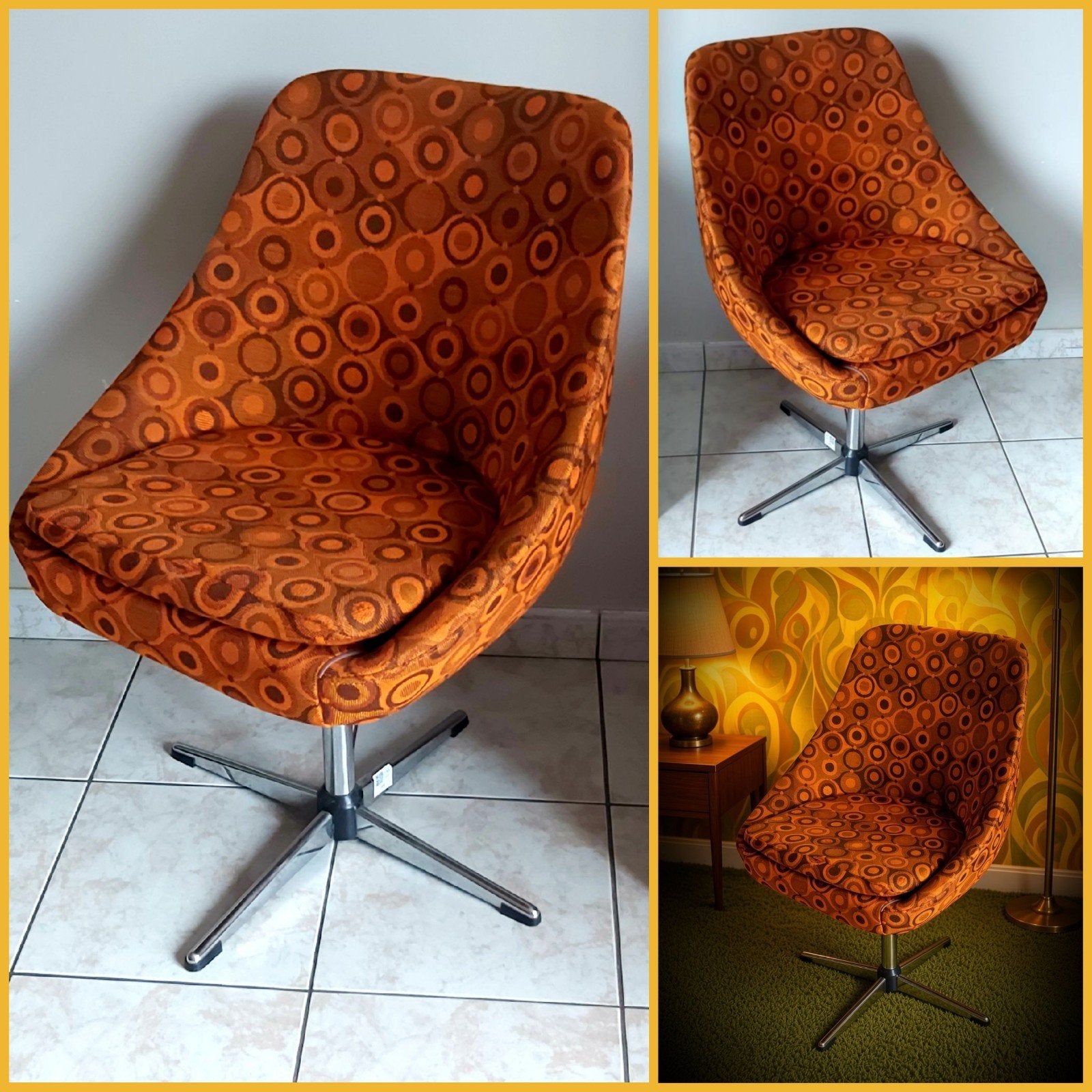 Fauteuil vintage pivotant 1960-1970, Maison & Meubles, Enlèvement, Une