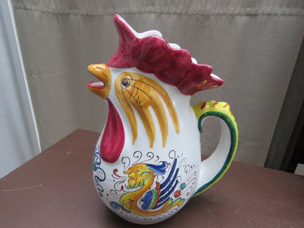Cruche Deruta de coq en majolique et barbotine, Enlèvement ou Envoi
