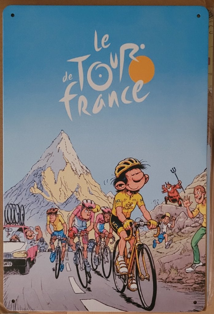 Plaque alu 30 cm x 20 cm de Gaston Lagaffe au Tour de France, Collections, Envoi, Neuf