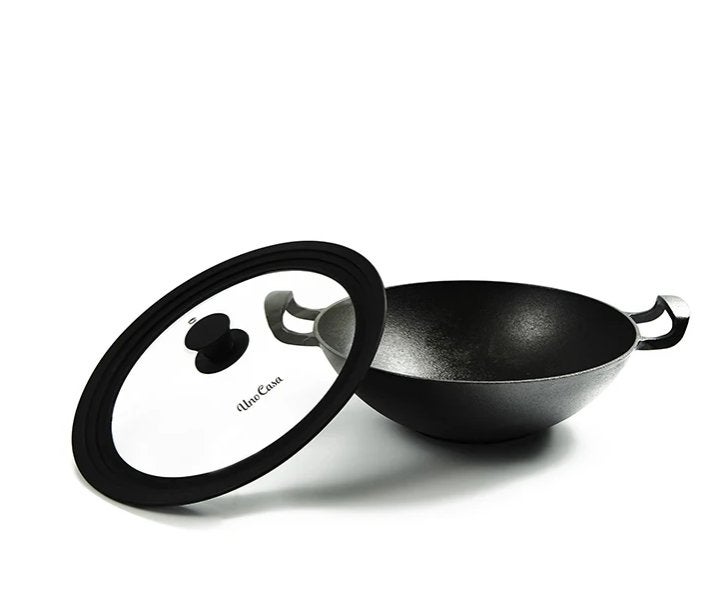 Gietijzeren wok, Maison & Meubles, Cuisine | Casseroles & Poêles, Avec couvercle, Comme neuf, Enlèvement, Autres marques