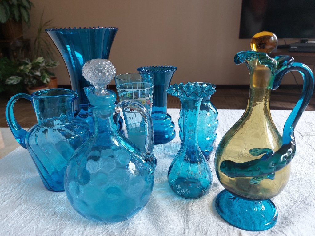 Blauwe siervazen, Ophalen, Zo goed als nieuw, Blauw, Overige materialen