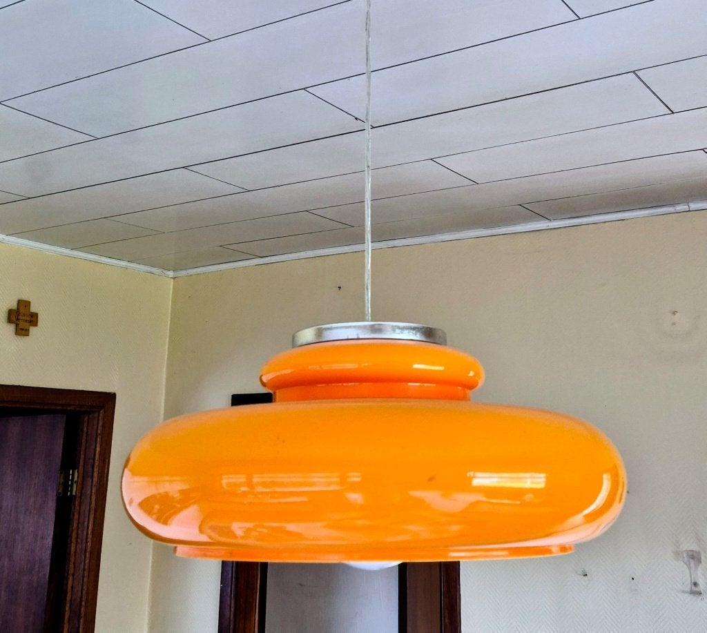 Vintage oranje hanglamp / designluster jaren 70, Ophalen
