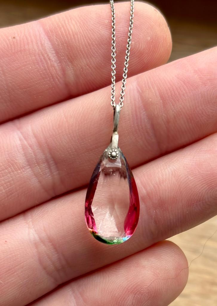 Pendentif vintage en argent 835 en cristal rouge-vert, Enlèvement ou Envoi, Argent