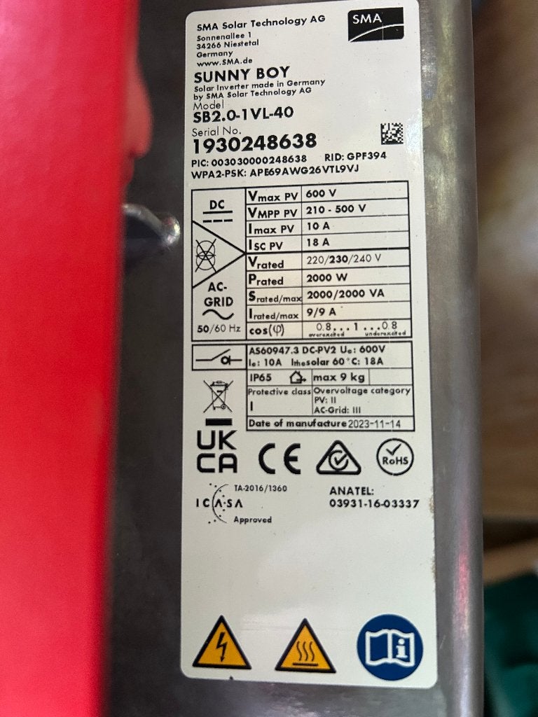 SMA Sunny Boy Model SB 2.0-1VL-40, Enlèvement, Comme neuf, Autres types