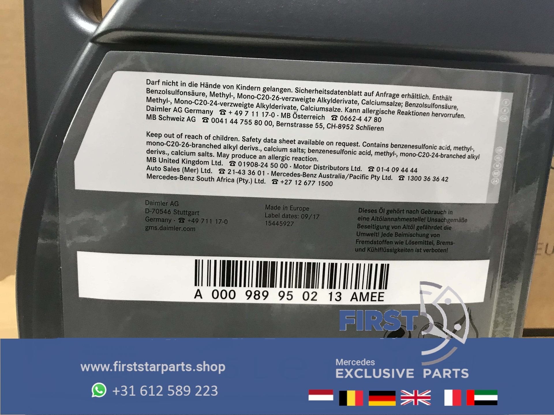 A000989950213 5L MOTOROLIE ORIGINEEL MERCEDES MOTOR OLIE, Ophalen of Verzenden, -, -, -