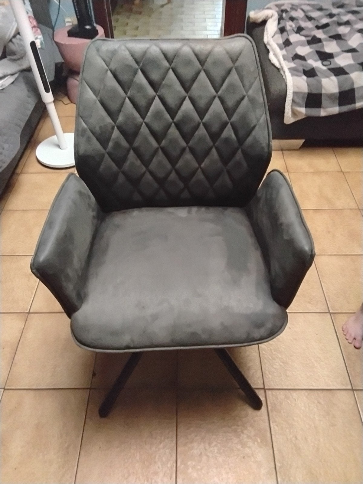 3 grijze alcantara design stoelen, Ophalen, Overige materialen, Drie, Zo goed als nieuw