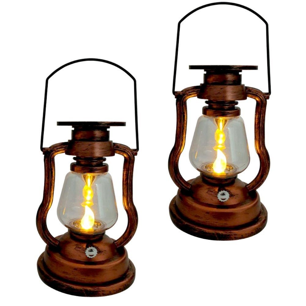Lot de 2 lanternes solaires — Nostalgic Storm Lamp, Jardin & Terrasse, Enlèvement ou Envoi, Neuf, Énergie solaire, LED