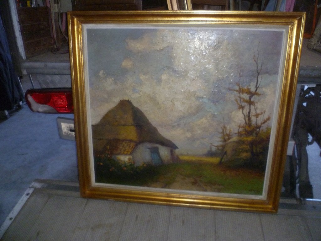 ZEER GROOTE OUDE SCHILDERIJ OP DOEK, Antiek en Kunst, Ophalen