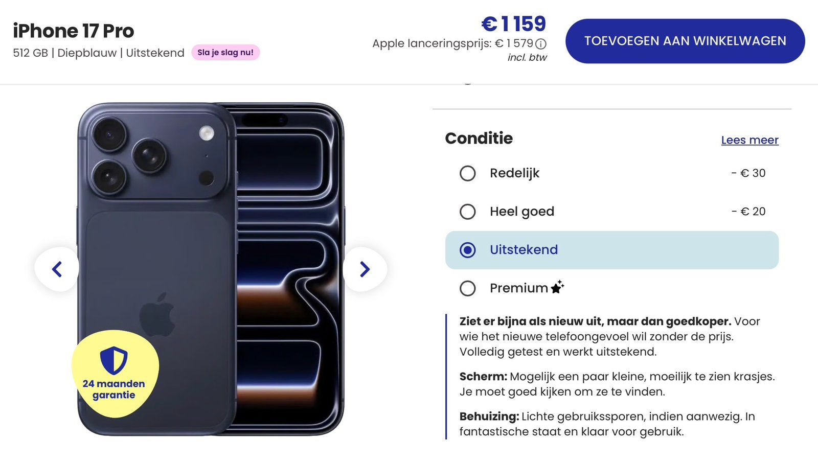 iPhone 17 Pro - 512GB - refurbished in verzegelde verpakking, Telecommunicatie, Ophalen of Verzenden, Refurbished, Snoer of kabel