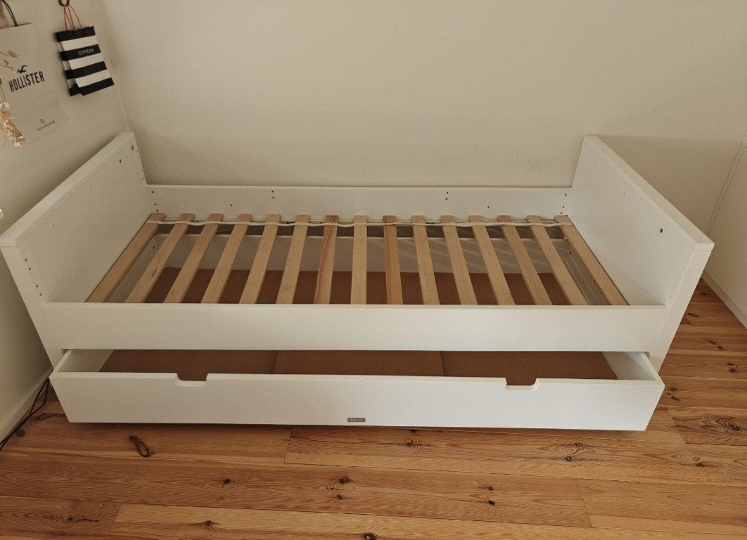 Bopita bed 210x95cm, wit + lattenbodem en matras, 85 tot 100 cm, Gebruikt, 180 cm of meer, Ophalen