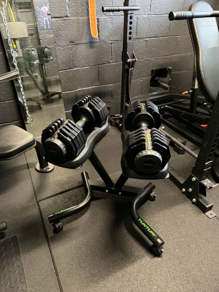Adjustable Dumbbell - Tunturi 25kg met stand, Ophalen, Zo goed als nieuw, Benen, Dumbbell