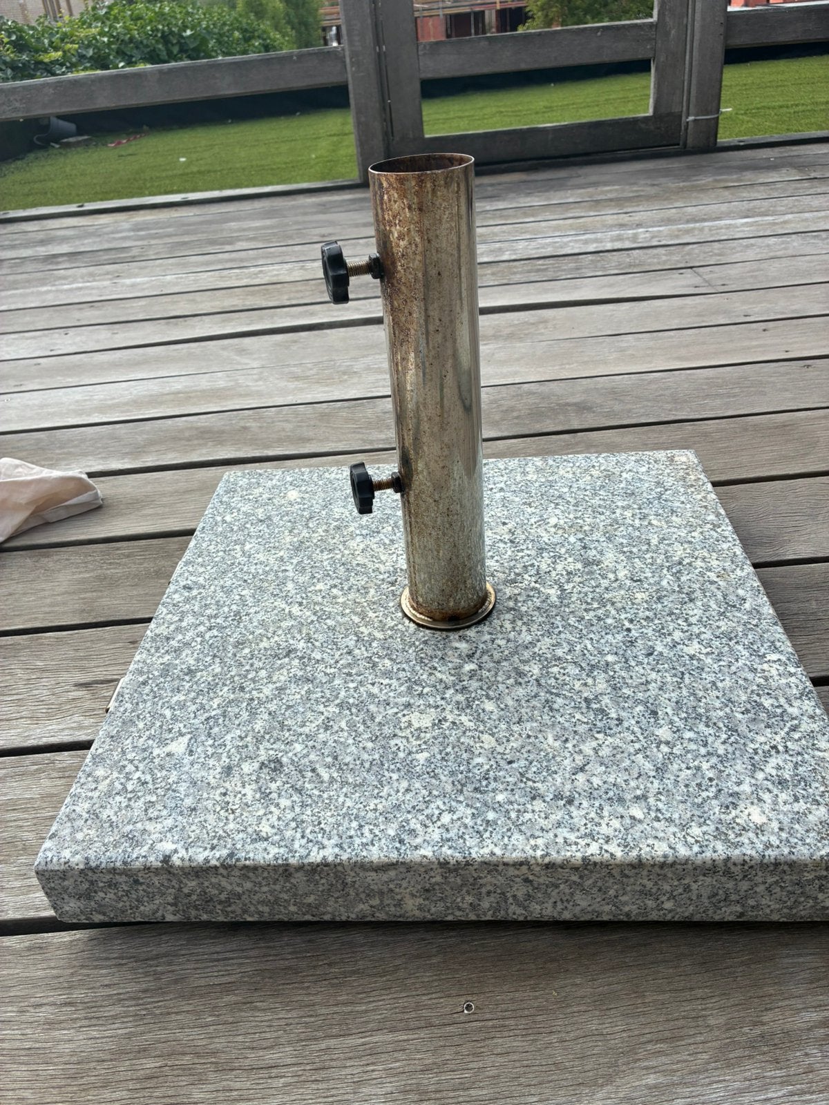 Parasolvoet 45x45cm graniet met wieltjes, Ophalen, Zo goed als nieuw, Parasolvoet
