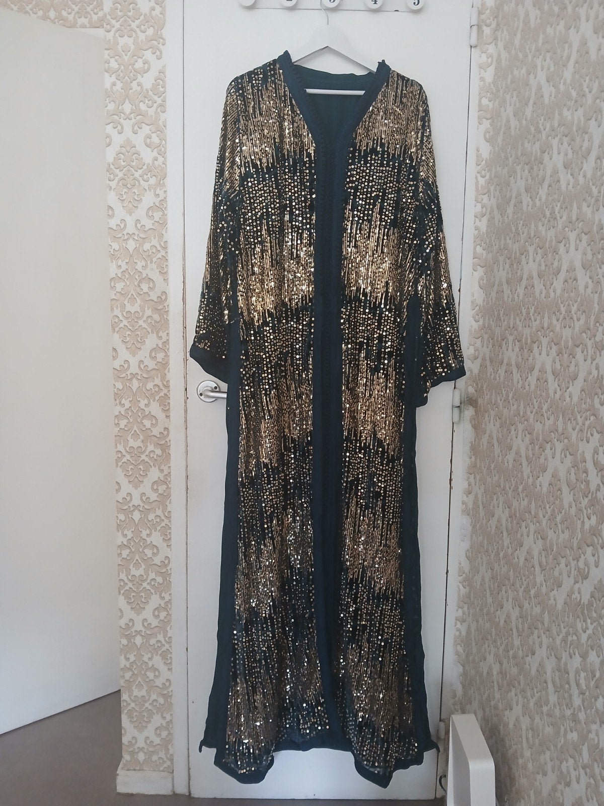 Takchita/donker groen en goude parels, Kleding | Dames, Ophalen, Zo goed als nieuw, Goud