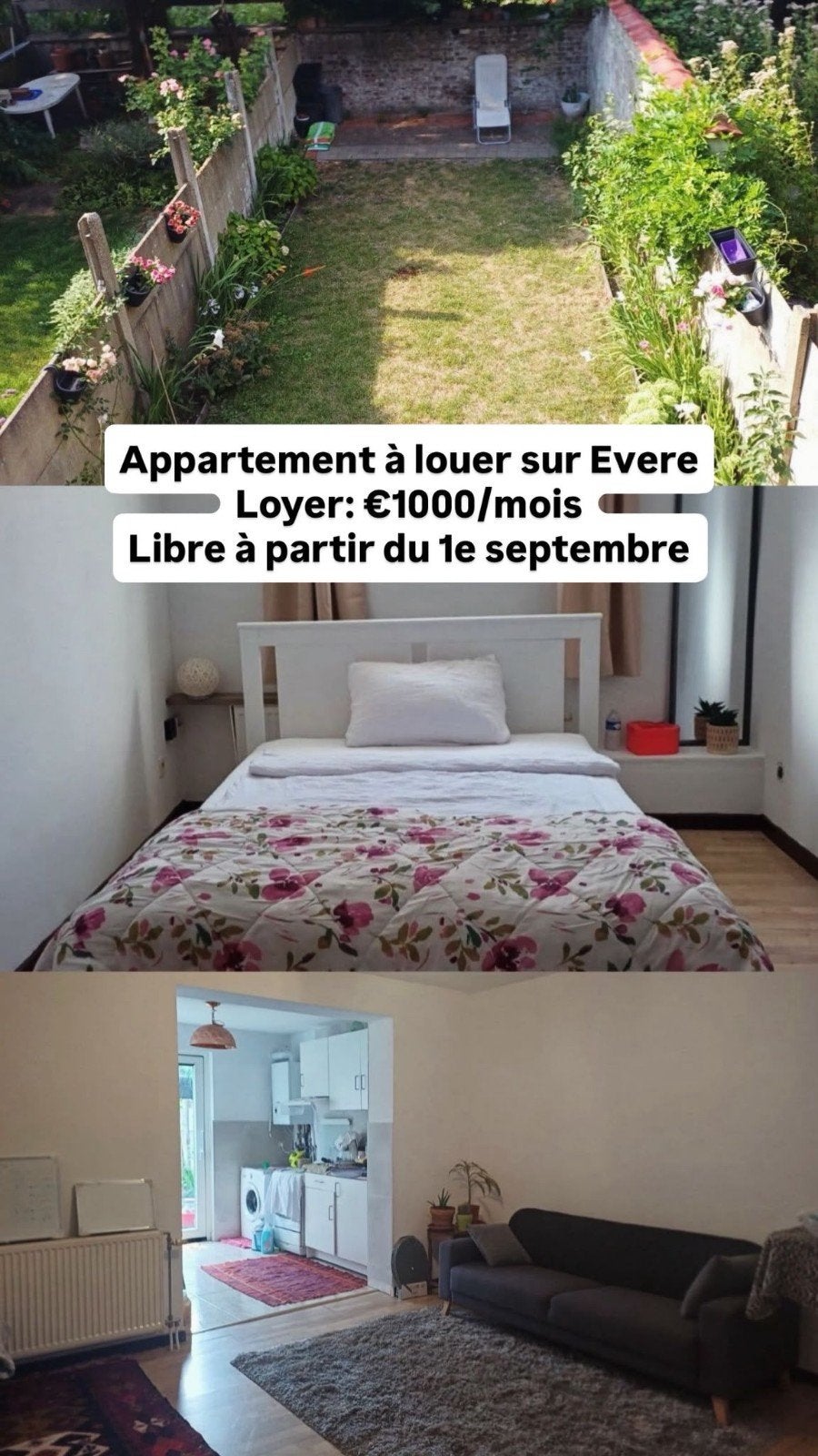 À LOUER – Appartement 1 chambre avec jardin – Evere (Non