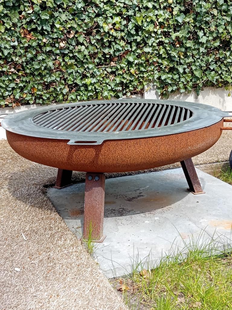 Vuurchaal met inox bbq rooster, Tuin en Terras, Ophalen