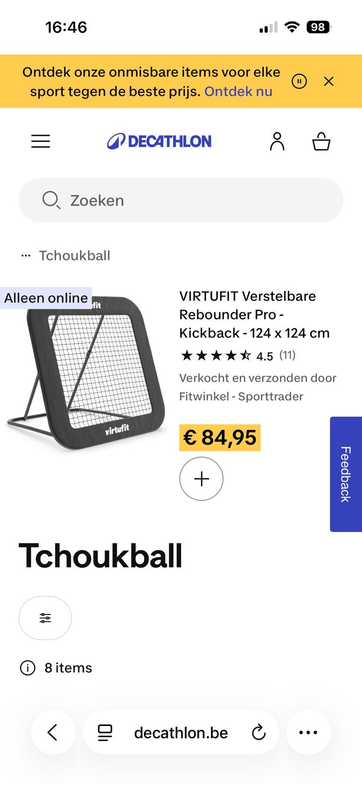 Rebounder Tchouknet, Sport en Fitness, Ophalen, Zo goed als nieuw