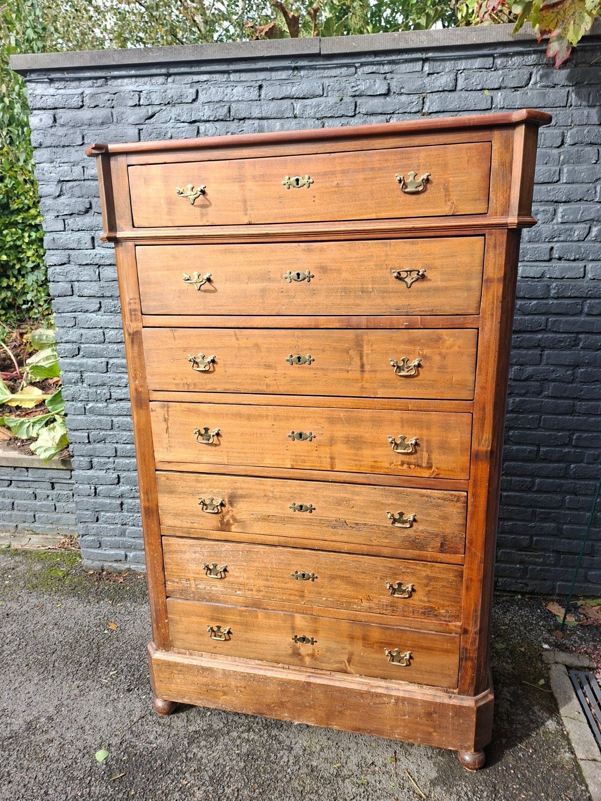 7 laden kast, bruin, antiek. 1m60 hoog, 46 breed., Ophalen, Gebruikt, 5 laden of meer, 50 tot 100 cm