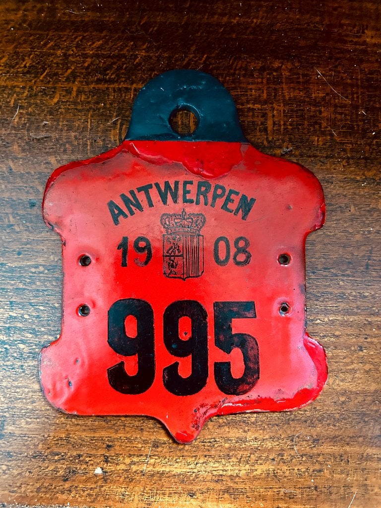 Plaque taxe MOTO ANVERS 1908 émaille, Enlèvement ou Envoi