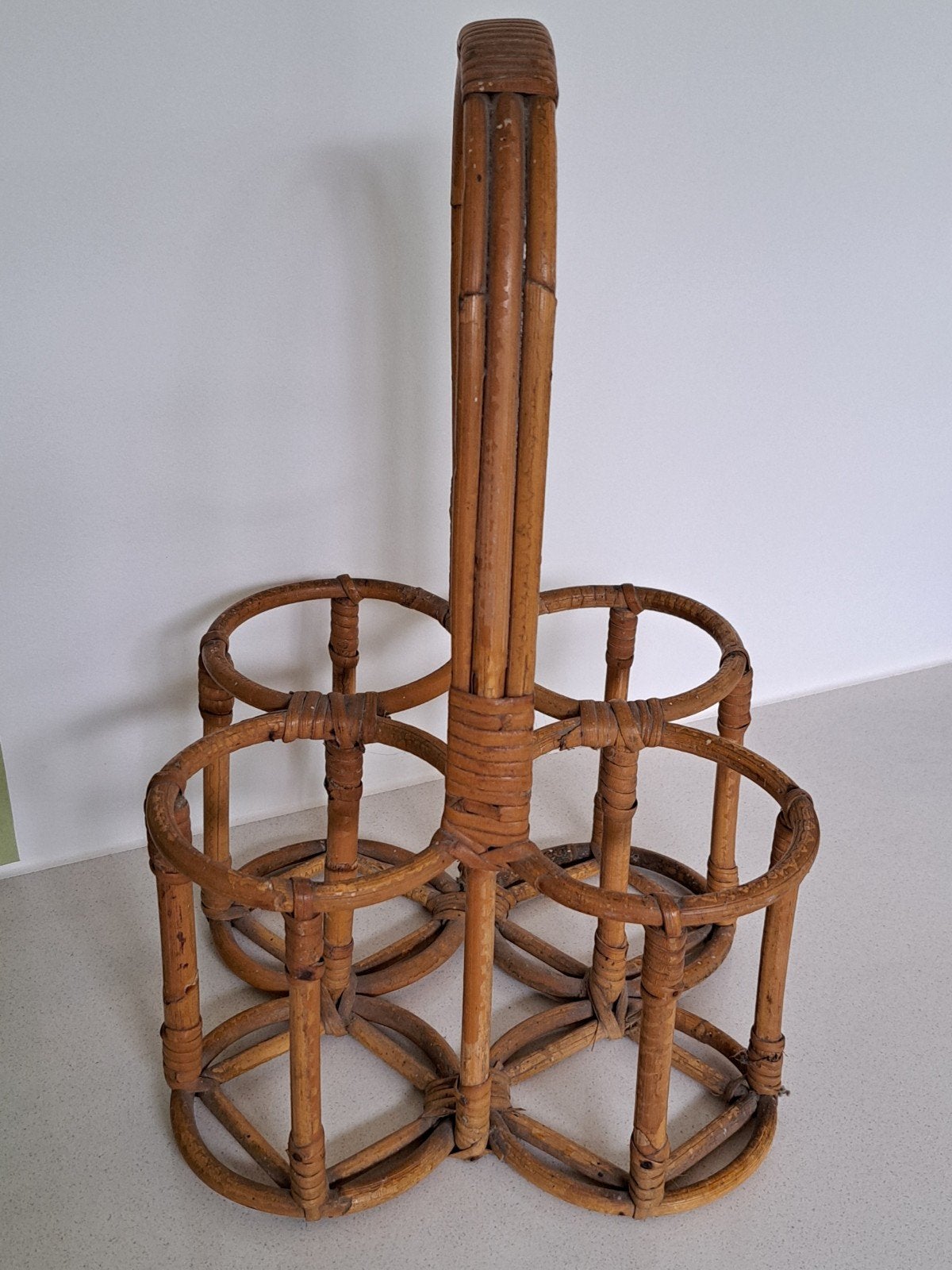 Vintage rotan flessenhouder / flessendrager (voor 4 flessen), Ophalen of Verzenden