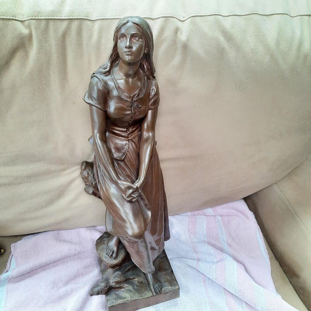 Bronzen beel van Jeanne d'Arc - 51,5 cm hoog . Getekend !, Antiek en Kunst, Ophalen of Verzenden