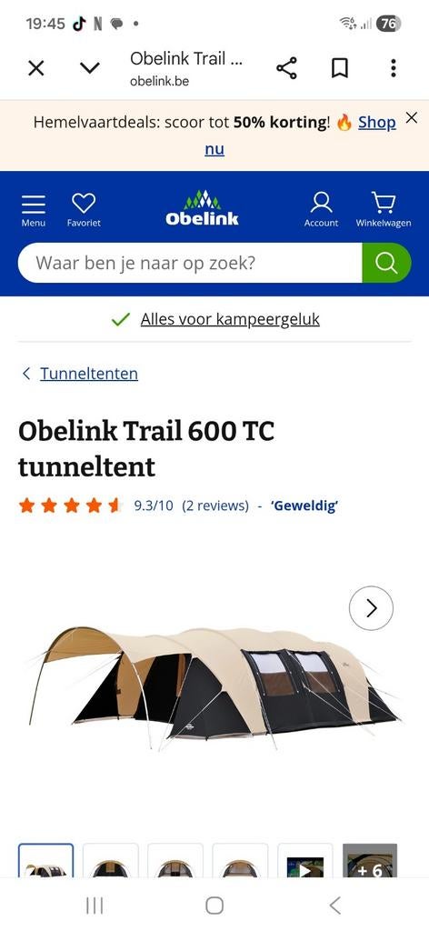 Obelink trail 600 TC tent, Caravans en Kamperen, Tenten, Ophalen