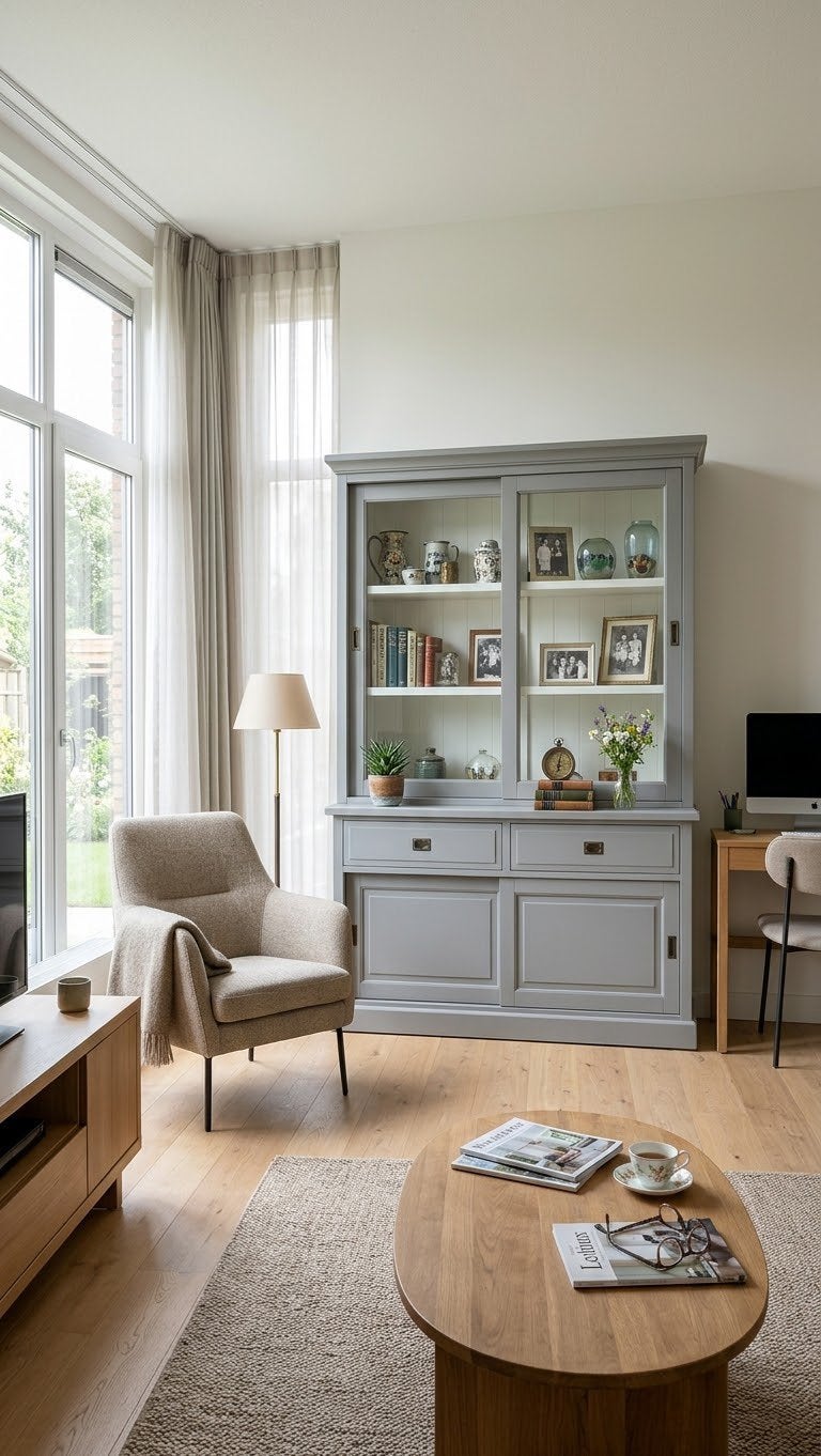 Armoire grise avec portes coulissantes en verre et en bois, Enlèvement ou Envoi, Neuf