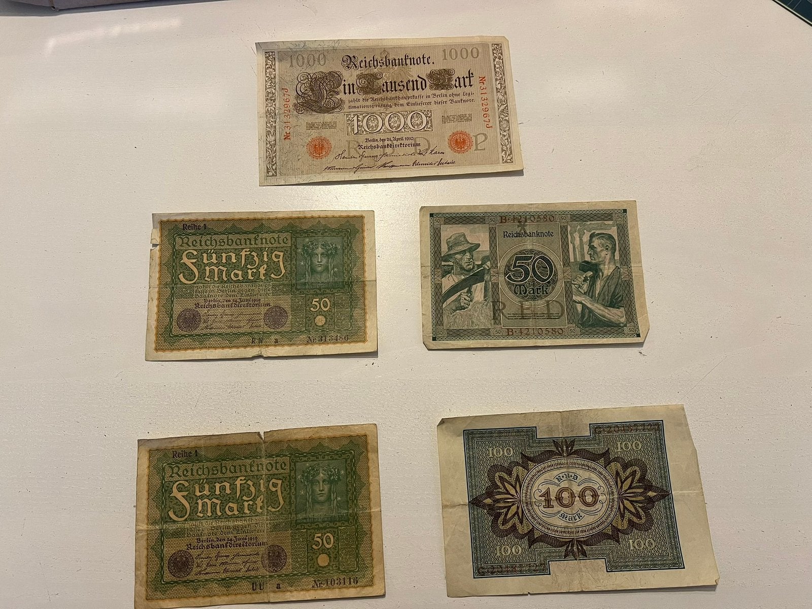 5 oude, Duitse bankbiljetten, Ophalen of Verzenden