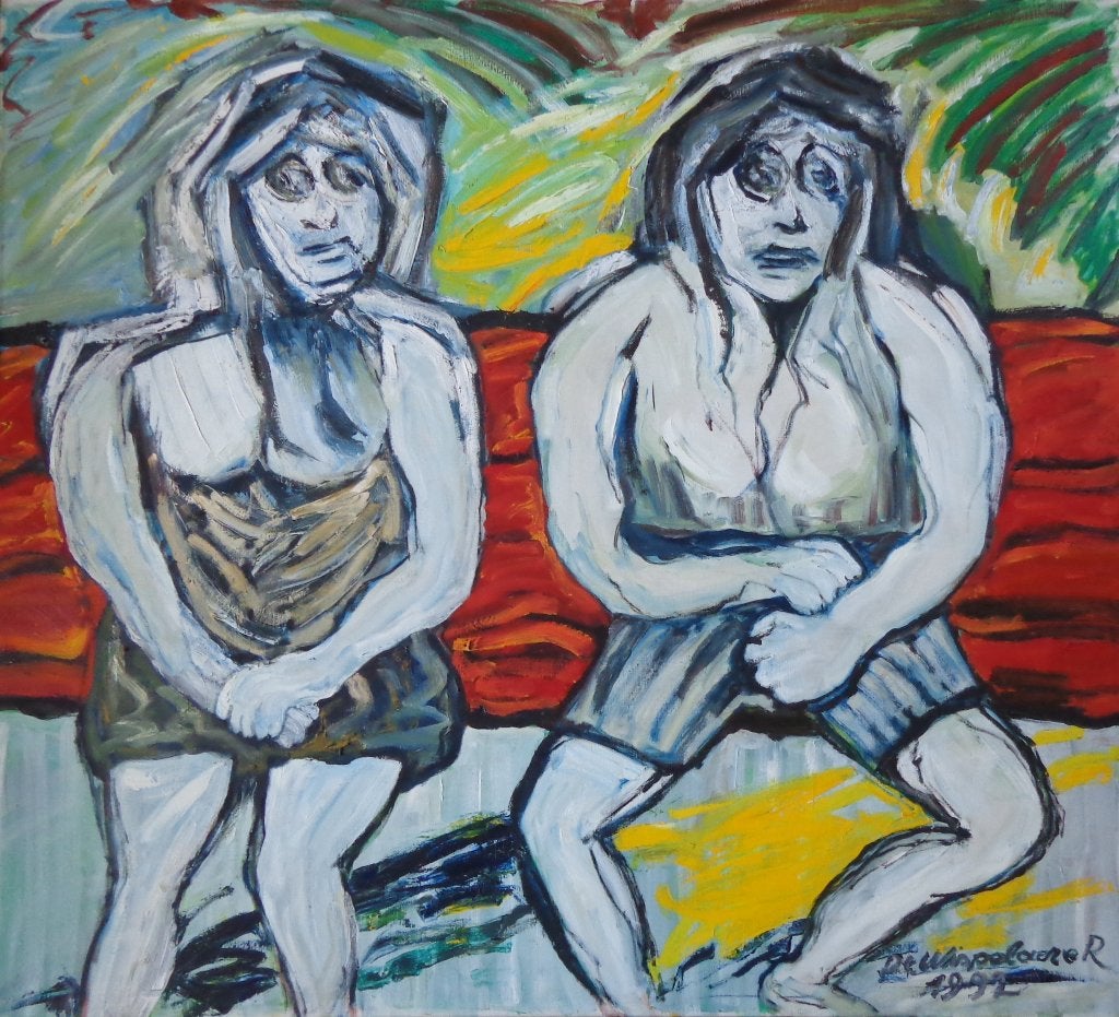 ROBERT DE WISPELAERE / SAMEN ZIJN / OLIEVERF 123x137cm KADER, Ophalen, Figuren, Gesigneerd, Olieverf