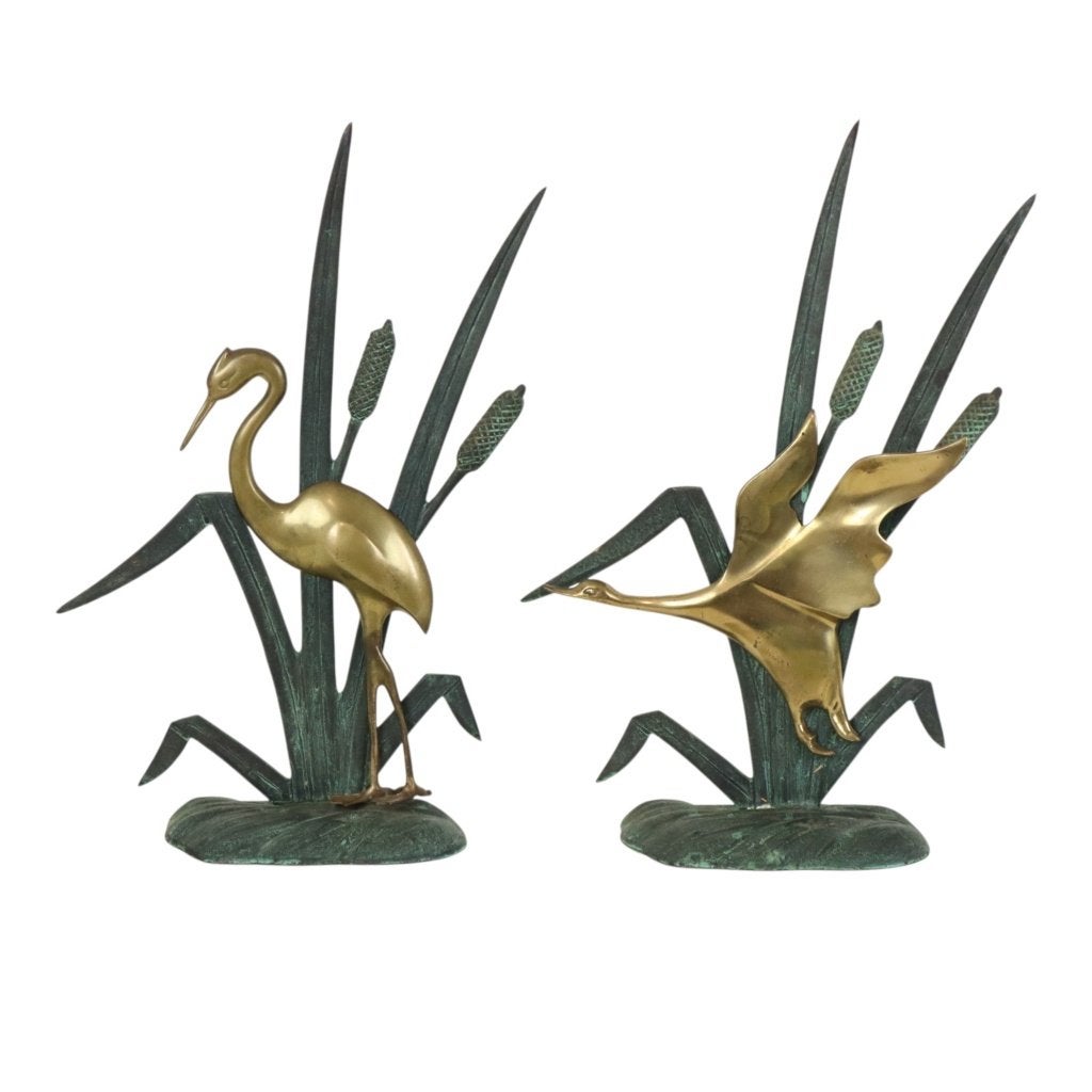 Mid Century Beeldjes Reiger Eend Messing Groen Metaal 35cm, Ophalen of Verzenden, Gebruikt, Dier