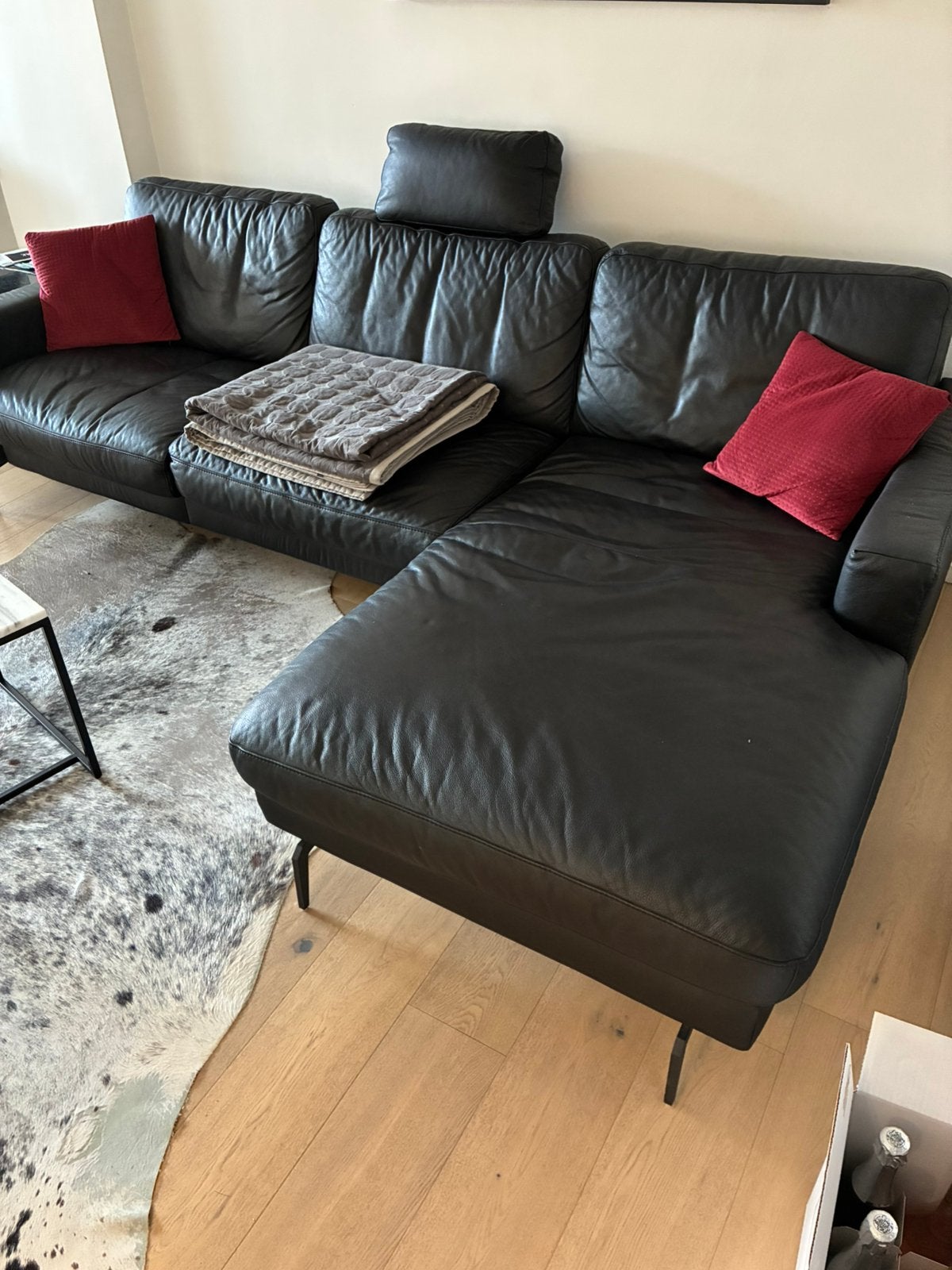 Chaise en cuir noir W.Schillig « MIROO », 75 à 100 cm, 250 à 300 cm, Comme neuf, Enlèvement