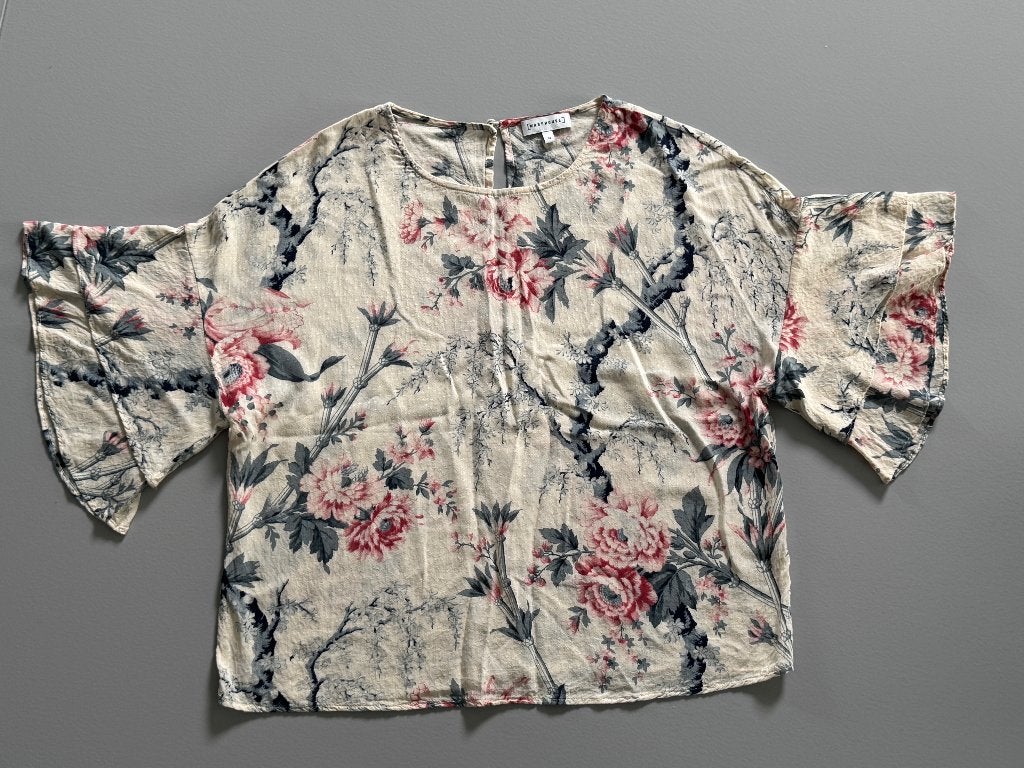 bloes Warehouse, roze/grijze bloemenprint, maat 14 (L / 42), Ophalen, Gedragen, Maat 42/44 (L), Roze