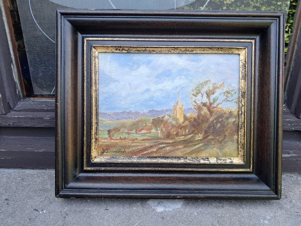 KUNSTWERK , schilderij "LANDSCHAP", Peinture à l'huile, Paysage, Toile, Encadré