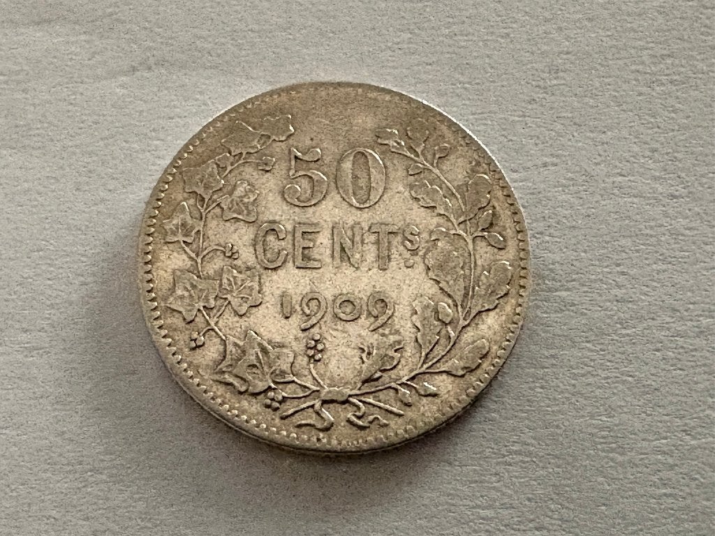50 centiem Brede Baard - 1909 FR (#137#), Postzegels en Munten, Zilver, Ophalen of Verzenden, Losse munt, Zilver