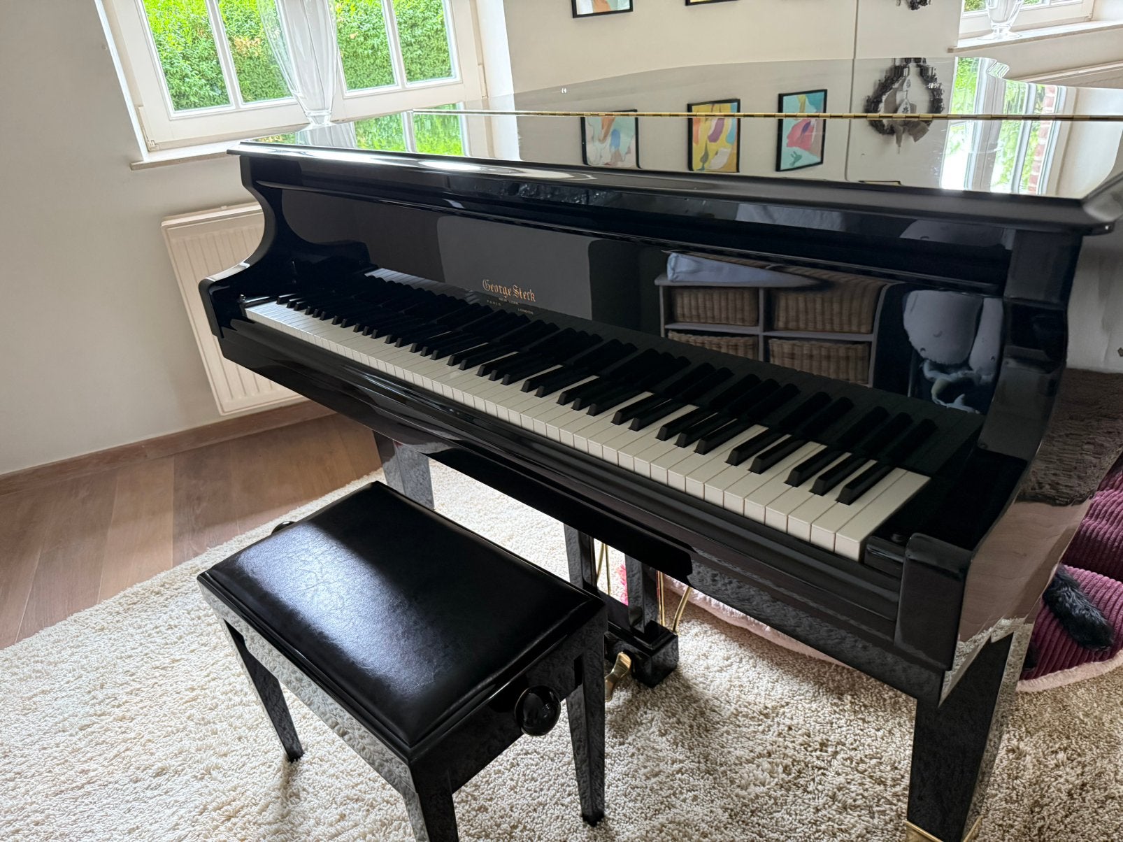 Mooie George Steck piano + verstelbare pianokruk, Ophalen, Zo goed als nieuw, Zwart, Piano