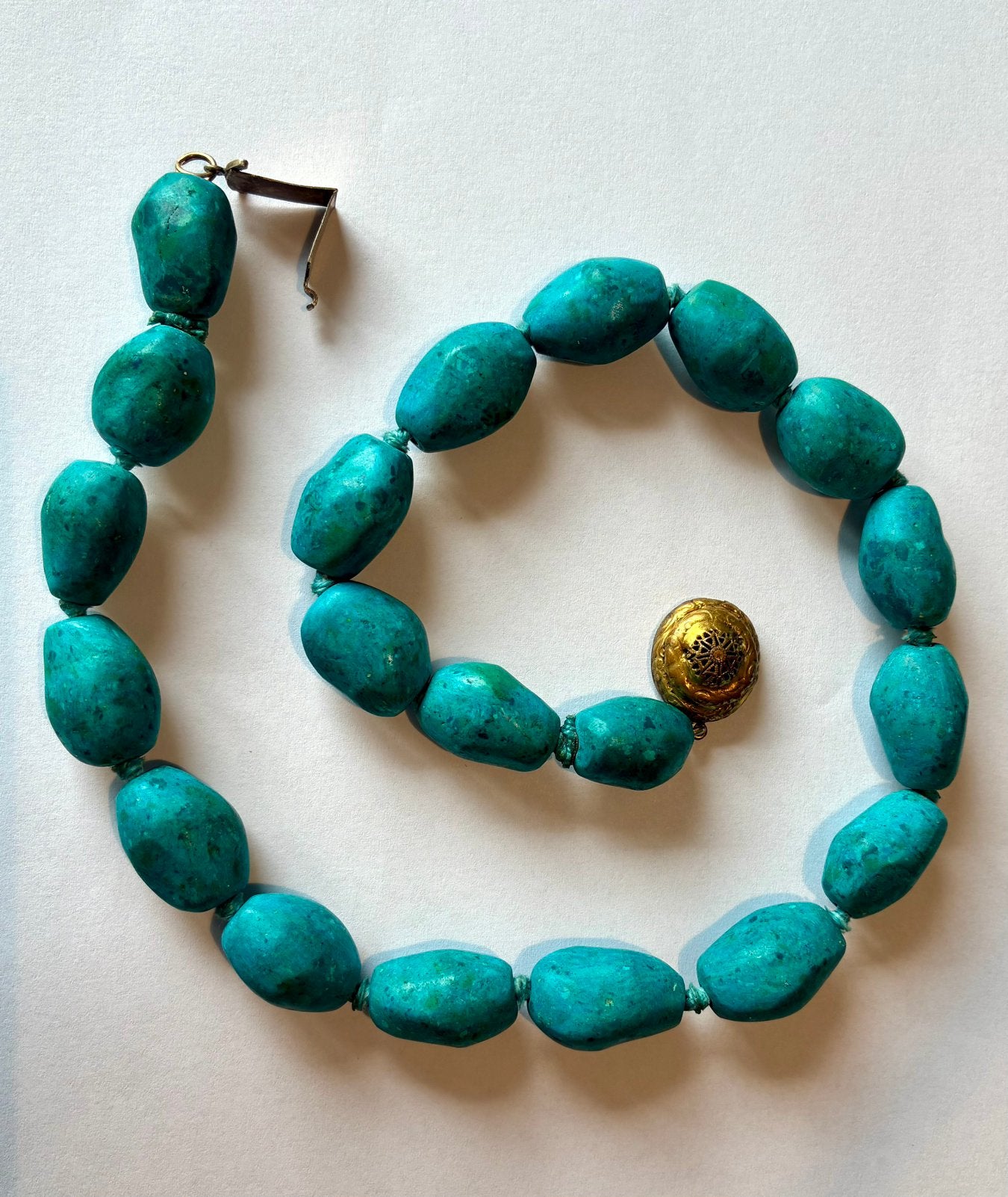 Collier Vintage Turquoise - Perles de verre ‘50, Ophalen of Verzenden, Gebruikt, Groen, Overige materialen