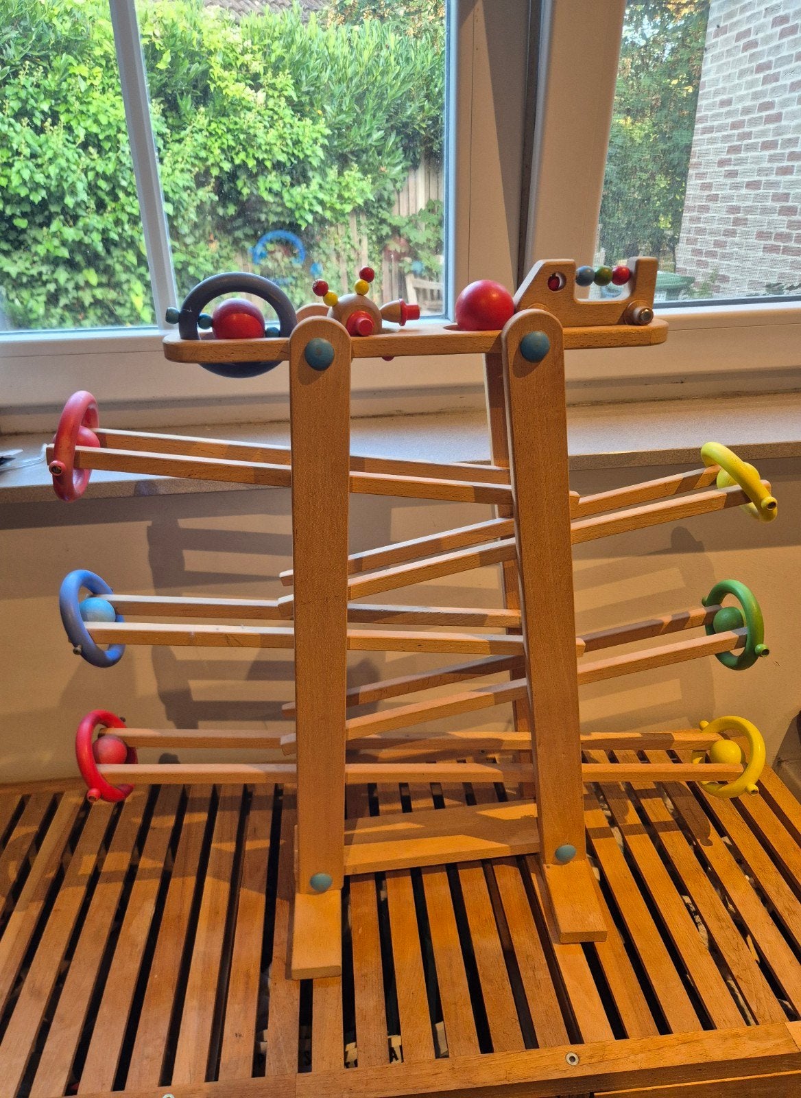 Montessori knikkerbaan in beukenhout, Ophalen