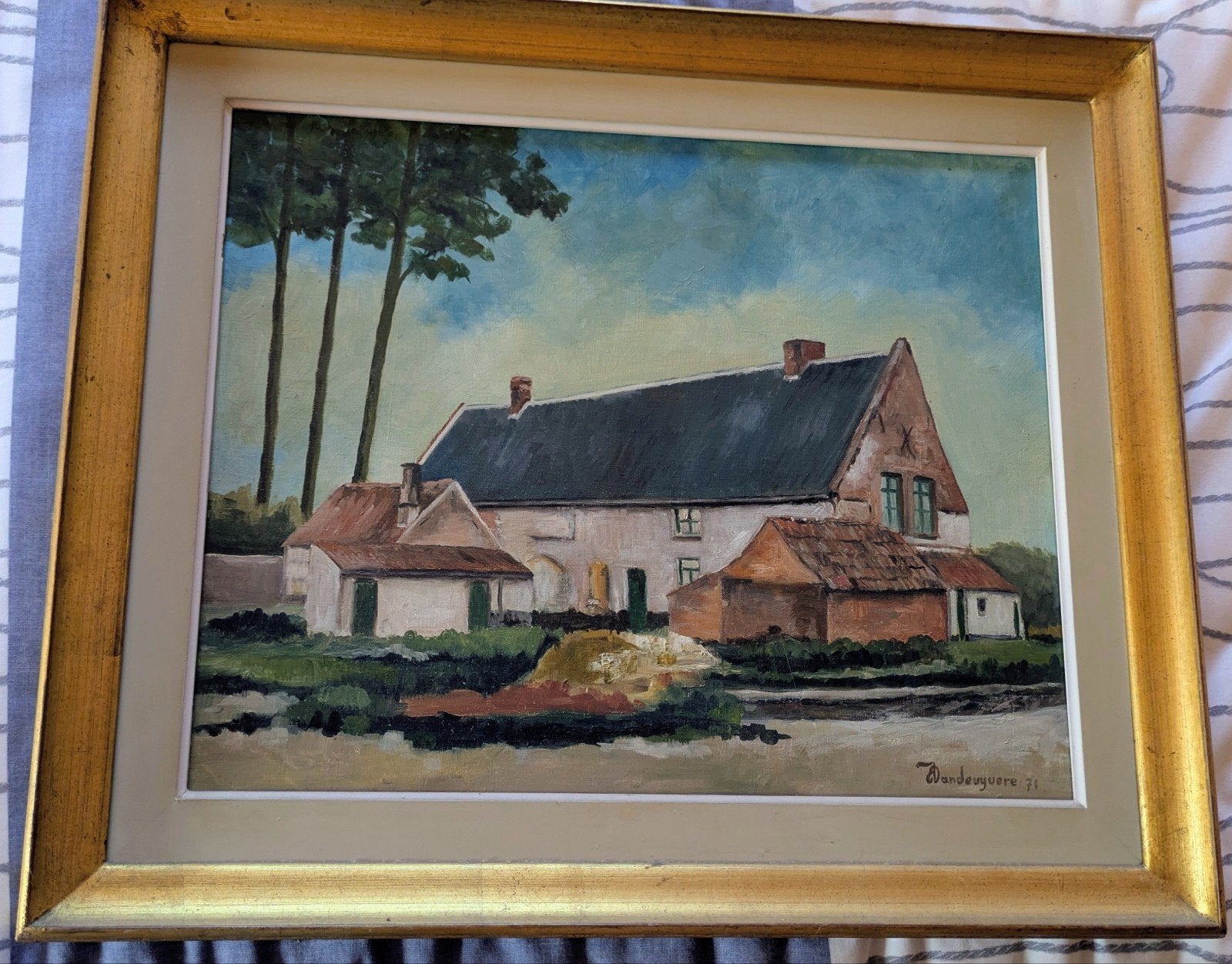 Schilderij E. Vandevyvere 1971, Antiquités & Art, Art | Peinture | Classique, Enlèvement, Paysage urbain / rural