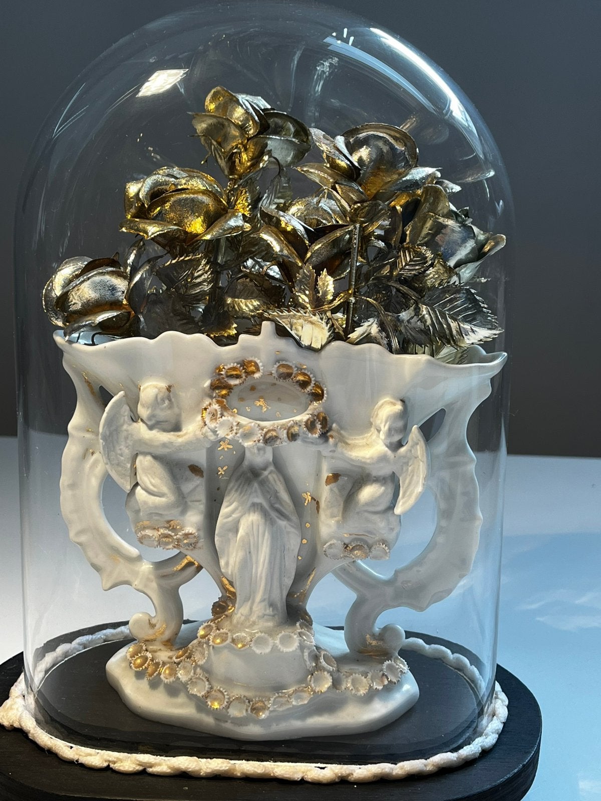 XIXe E antieke stolp religieuze OLV vaas Brussels porselein, Verre, Enlèvement, Comme neuf