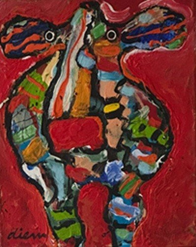 Peter Diem - "Red KP", Antiek en Kunst, Kunst | Schilderijen | Modern, Ophalen, Handgeschilderd, Acrylverf