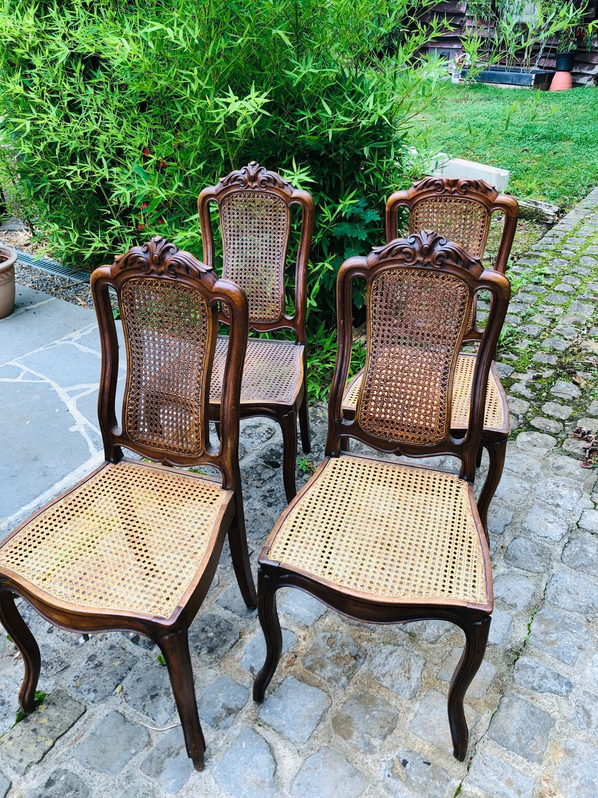 Série de 4 chaises Louis XV, Acajou + Cannage......., Antiquités & Art, Enlèvement