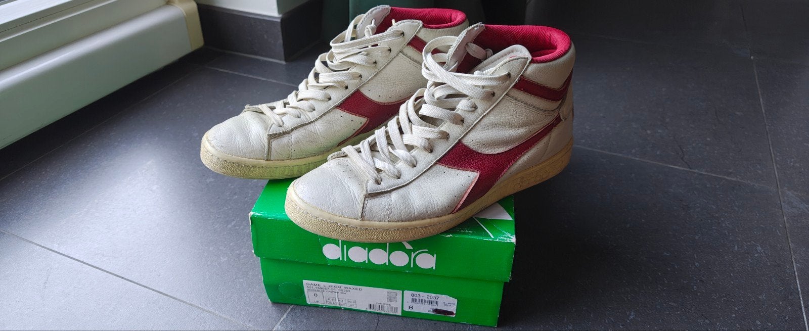Diadora High game L Waxed, Wit, Ophalen of Verzenden, Sneakers, Gedragen