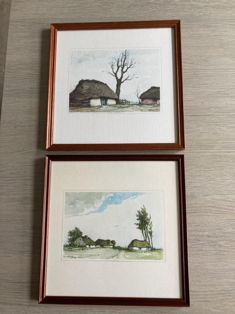 Mooie aquarellen Dirk Baksteen, 32 X 32. Perfecte staat, Enlèvement ou Envoi, Paysage, Signé