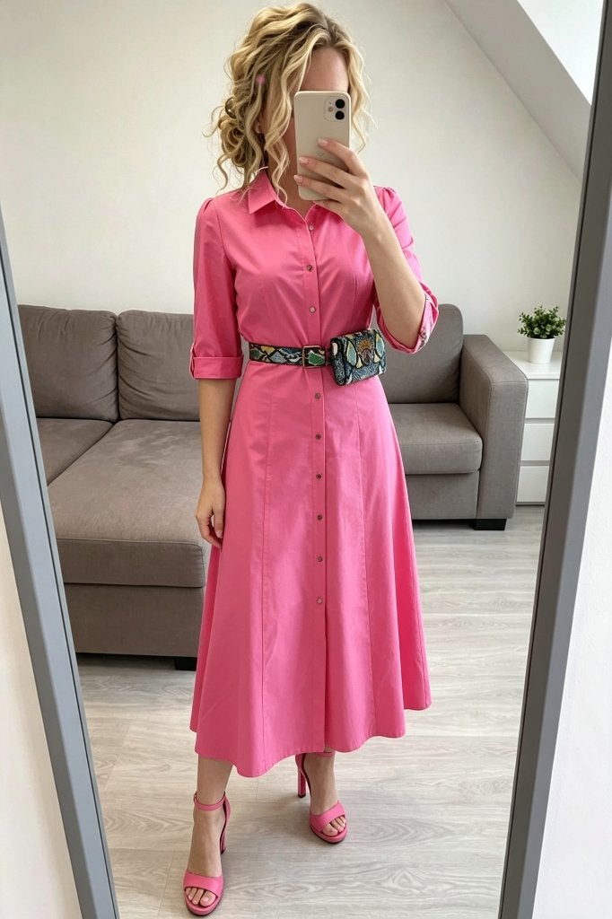 Lange jurk K-Design xl met ceintuur, Kleding | Dames, Maat 46/48 (XL) of groter, Ophalen of Verzenden, Zo goed als nieuw, Roze