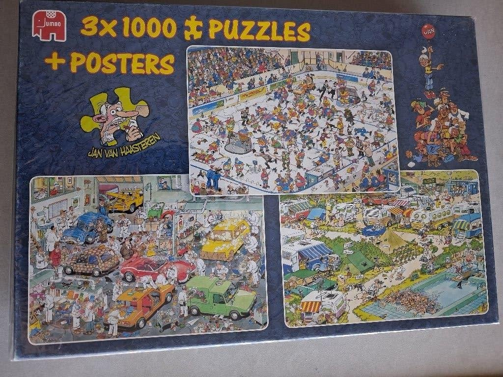 Jan van Haasteren 3x 1000 stukjes in een box, Ophalen of Verzenden, 500 t/m 1500 stukjes, Zo goed als nieuw, Legpuzzel