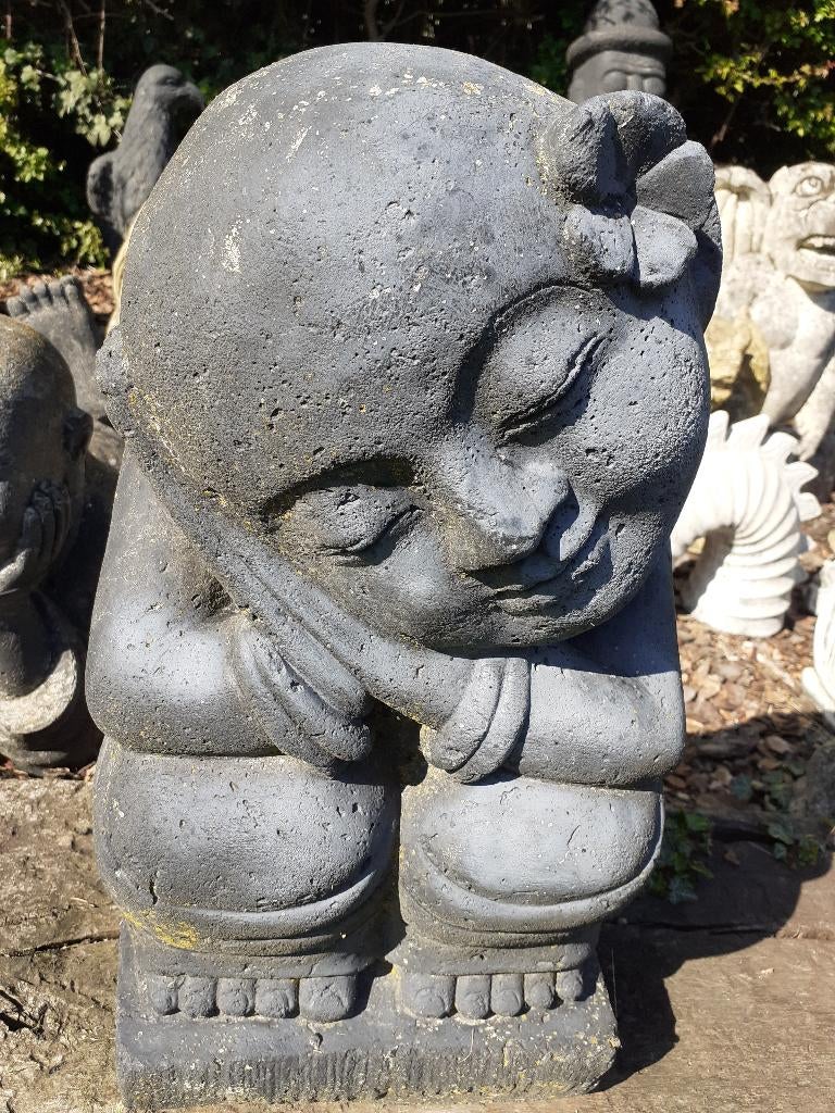 MOINE SHAOLIN ENDORMI EN PIERRE PATINEE, Enlèvement, Utilisé, Autres matériaux, Bouddha