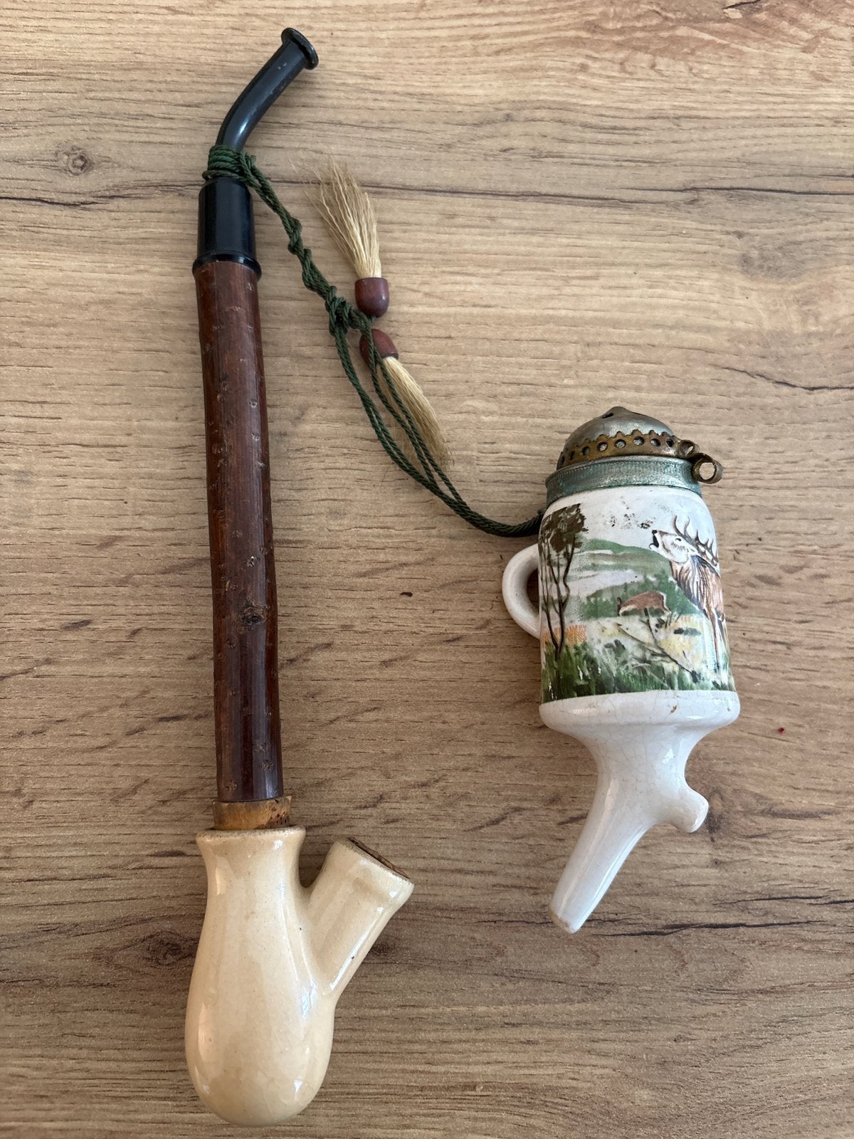 Ancienne pipe de collection / Gesteckpfeife autrichienne, Vert, Enlèvement ou Envoi, Bois